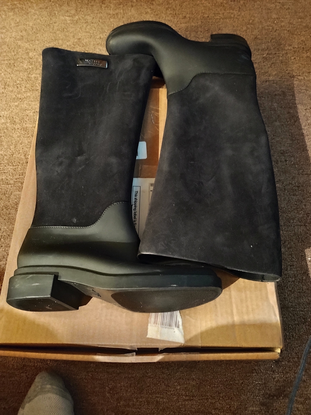 Melissa Womens Black Suede Mid-Calf Boots Size 7 Low Block Heel Slip On